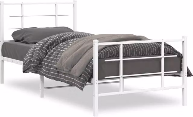 Berkfield Home Metal Bed Frame with Footboard in White, W/D/H: 90 x 190 cm – 1