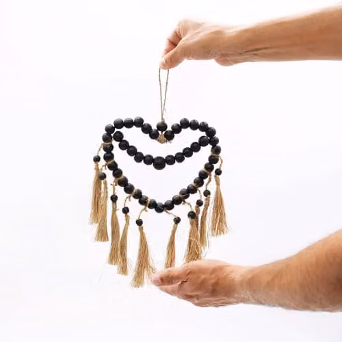 Ancient Wisdom Boho Rattan Heart Hanging Mobile in Multicolour and Black, W/H: 27 x 20 cm – 3