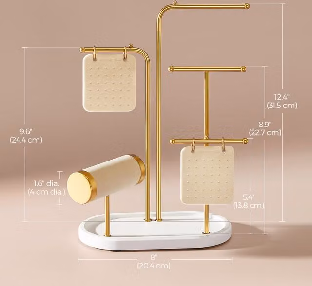 SONGMICS Elegant Jewellery Organiser Stand Holder in Gold