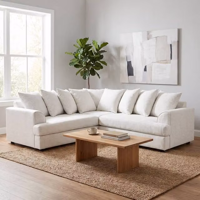 Abakus Direct Ferguson Relaxed Linen L-Shape Corner Sofa in Beige