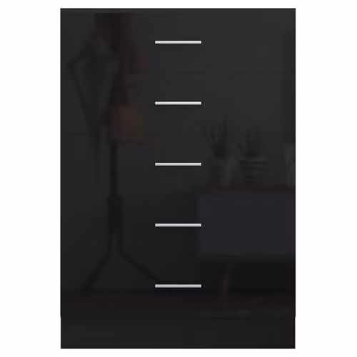 Reflect 5 Drawer Tallboy Chest in Black Gloss and Black Oak, H 100 cm x W 70 cm x D 40 cm – 3