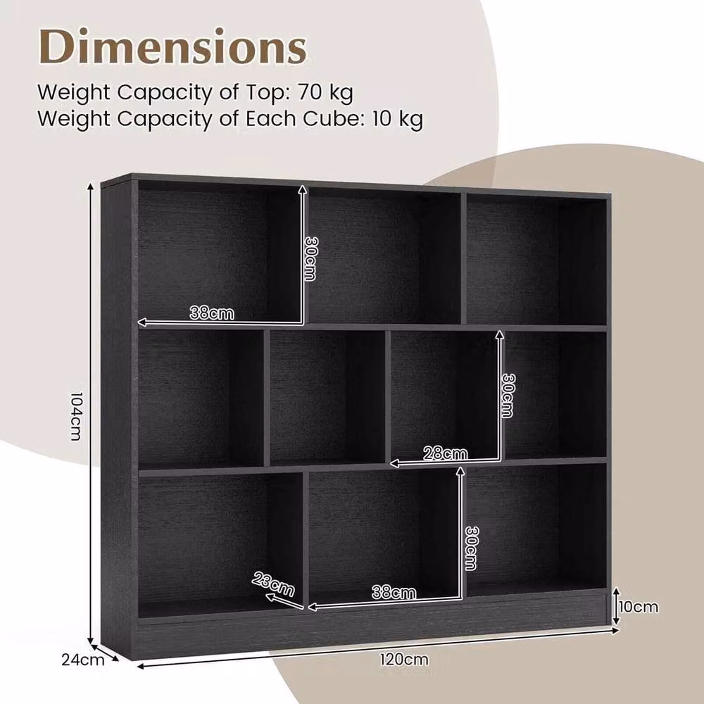 NESTLUNE Black Wood Display Shelf for your Living Room, W: 120 cm, D: 15 cm, H: 100 cm – 2