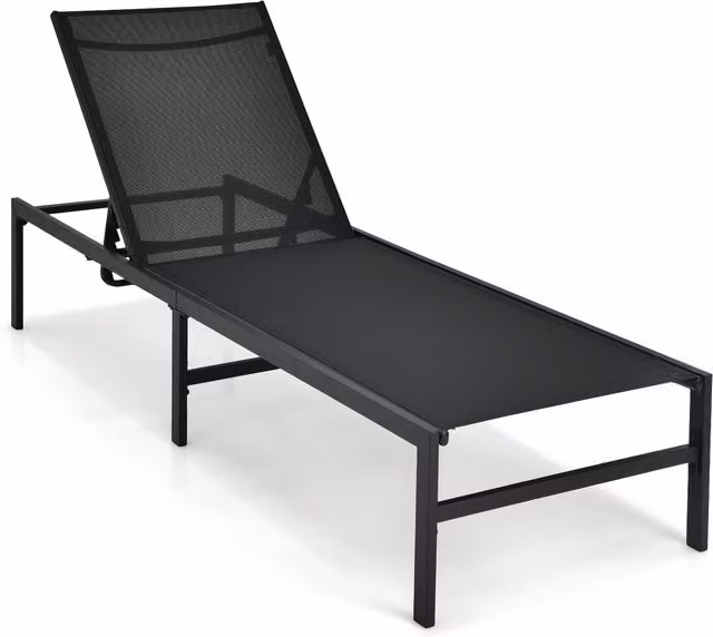 Costway Outdoor Chaise Lounge Sunbathing Recliner with Textilene Fabric and Powder Coated Steel Frame, Black