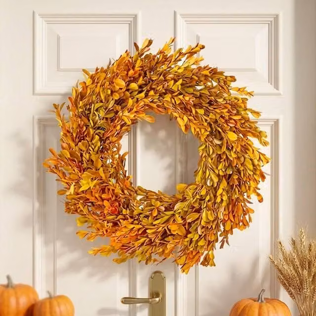 Garden Greatness Harvest Dried Autumn Leaf Wreath in Multicolour Orange and Brown