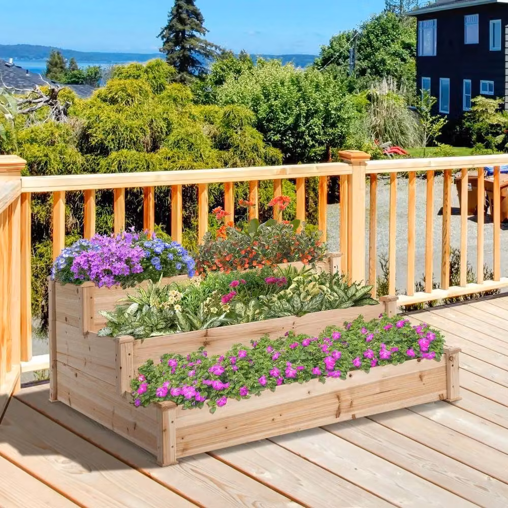 Kelvenix 3-Tier Wooden Raised Bed in Brown and Sand, W/D/H: 120 x 56 x 120 cm – 4
