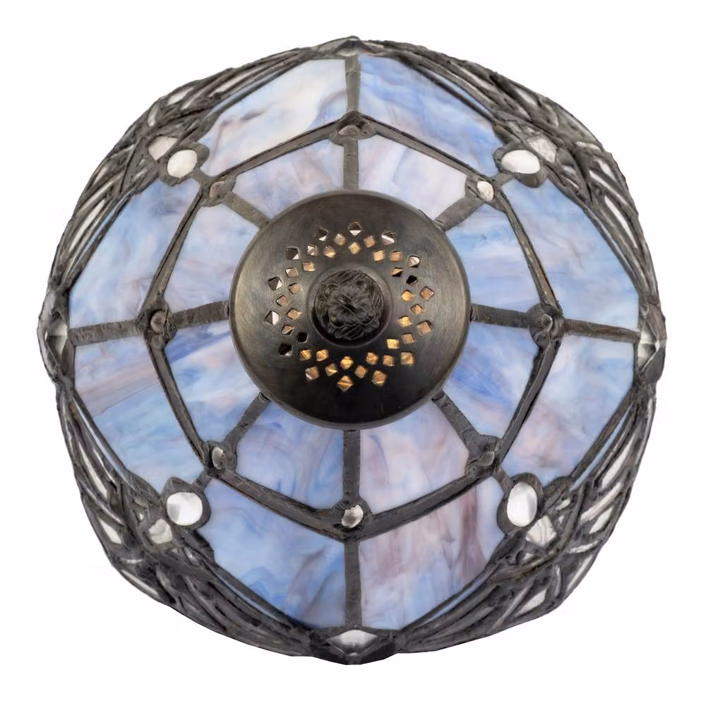 Happy Homewares Quirky & Petite Purple Stained Glass Tiffany Table Lamp with Bronze Base and Clear Beads – 3