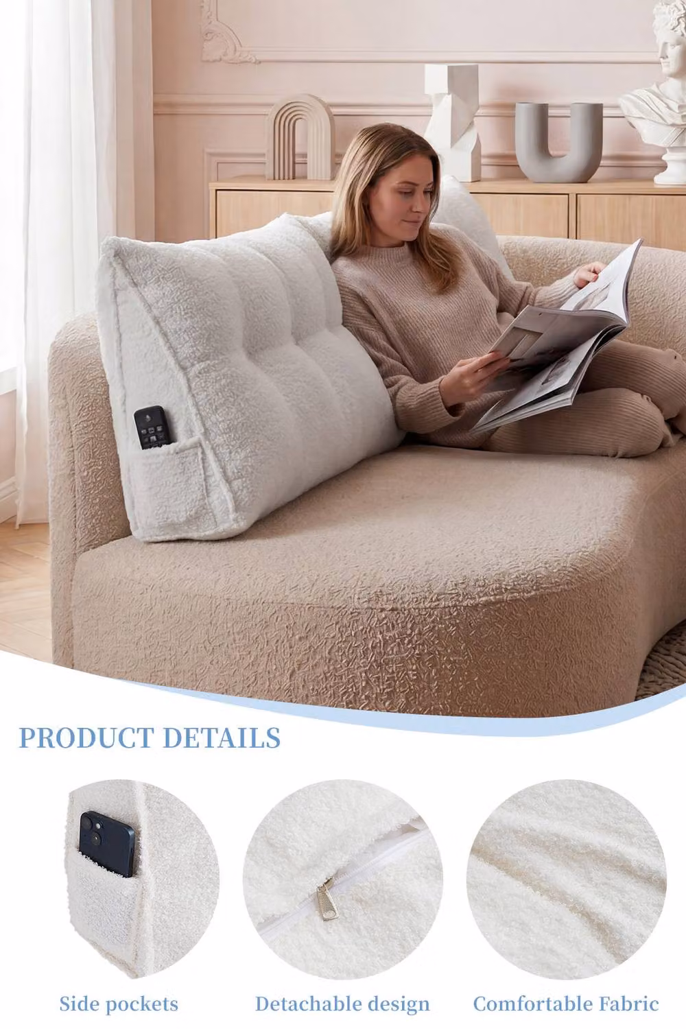 Living and Home White Triangle Wedge Headboard Pillow and Firm Backrest Support Cushion – 2