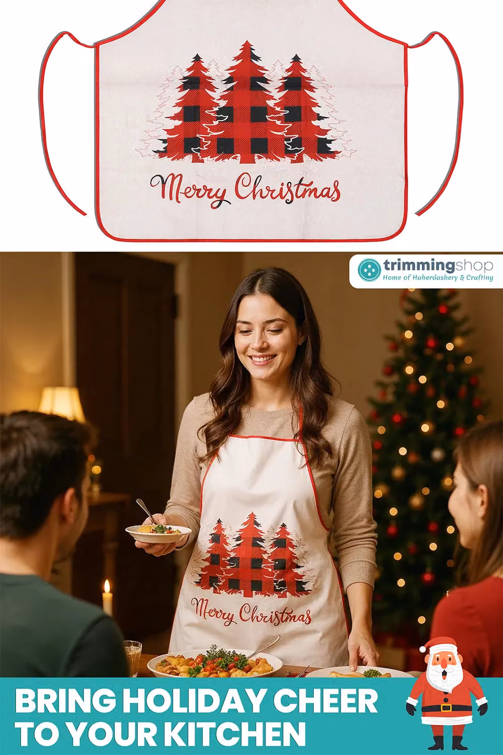 Neel Blue Merry Christmas Theme Apron, W 60 cm x H 70 cm – 3