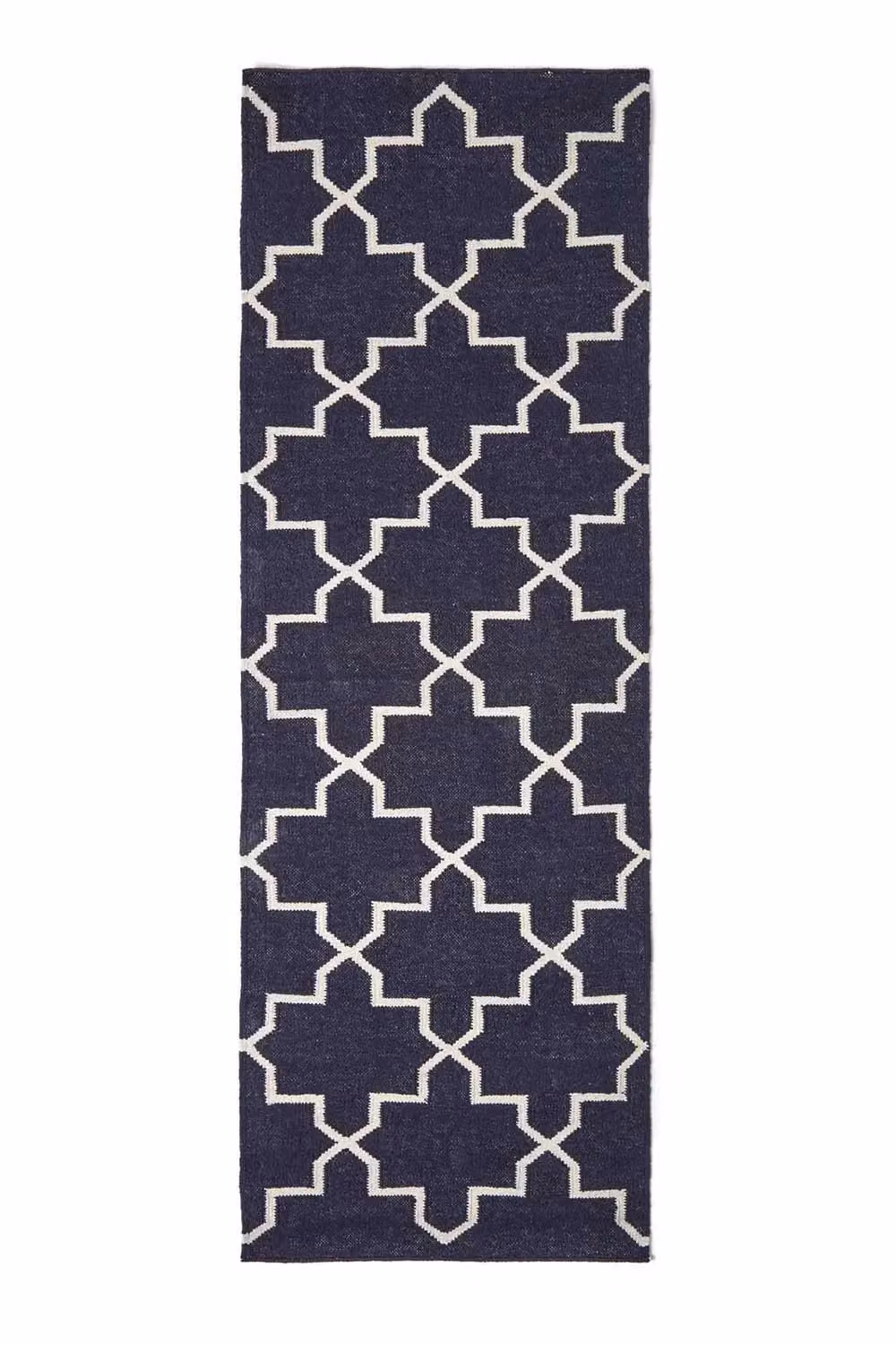 Homescapes Edmonton Cotton Geometric Pattern Kilim Hall Runner in Blue and White, W: 66 cm, L: 200 cm – 2