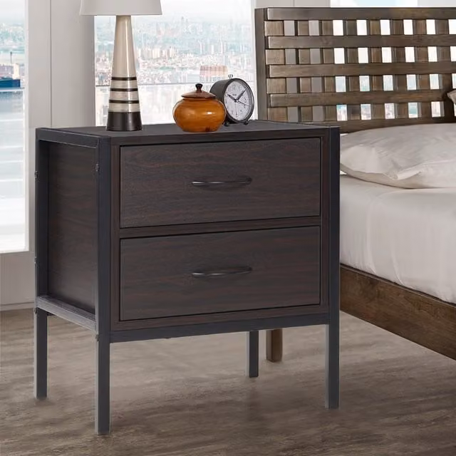 Livingandhome Modern Brown and Black Bedside Table