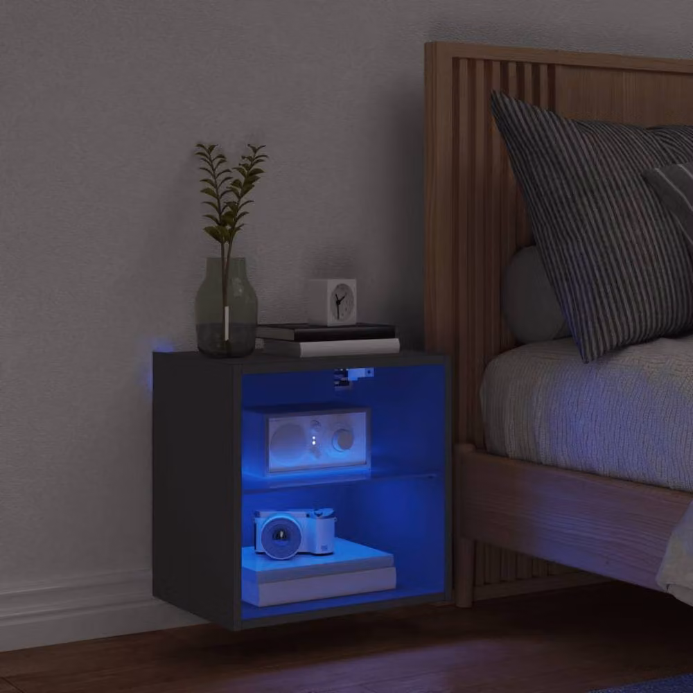 Berkfield Home Wall-mounted Bedside Cabinet with Integrated LED Lights in Black – 3