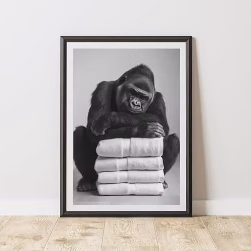 60 Second Makeover Gorilla Bail Of Towels Paper Poster, Multicolour, A4