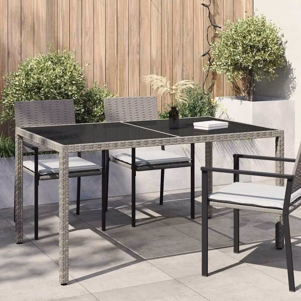 Berkfield Home Grey Poly Rattan Garden Table with Tempered Glass W/D/H: 150 x 90 x 75 cm – 2