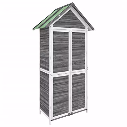 vidaXL Tall Garden Tool Cabinet in Grey Solid Pine Wood, W/D/H: 89 x 52.5 x 175 cm