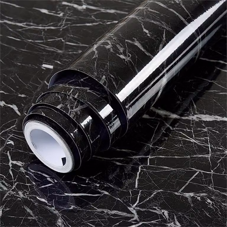 Nordara Black Marble Vinyl Wrap Self Adhesive PVC Film for Kitchen Worktops and Cupboards