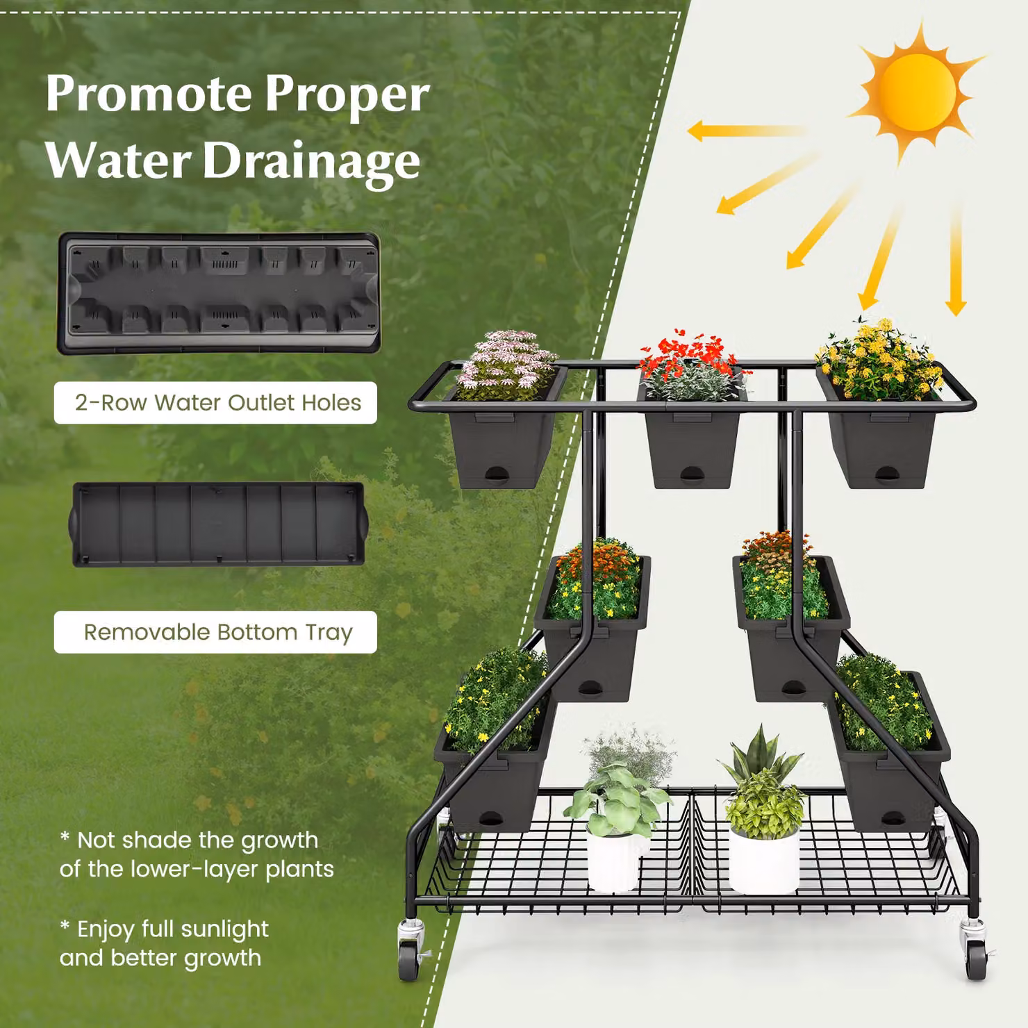 Gymax Rolling Vertical Raised Garden Bed with 7 Planter Boxes in Black – 4