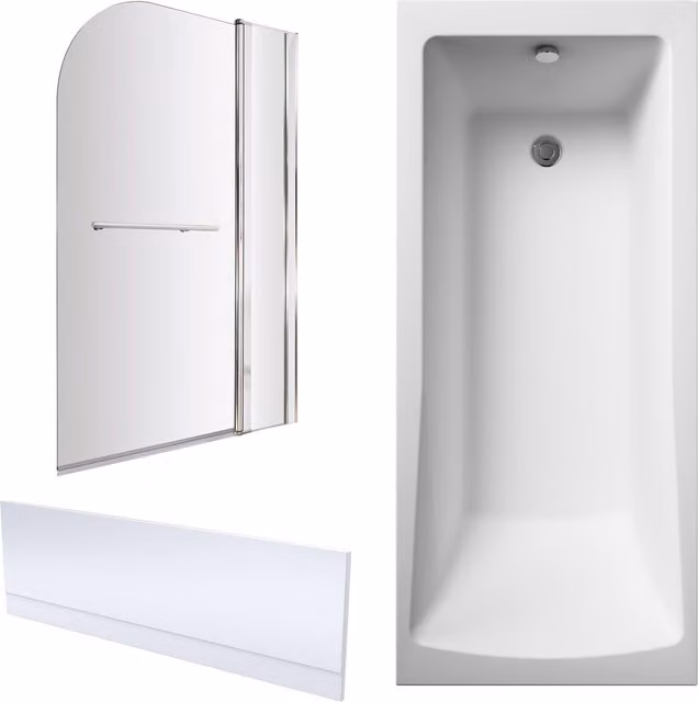 Balterley Square Single Ended Rectangular Bath with Panels, Straight Screen and Rail, White, W: 170 cm, D: 70 cm – 1