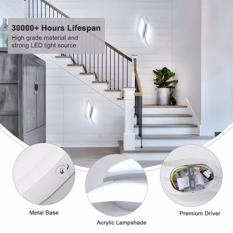 Pheashine White Aluminium Rectangular LED Wall Light, 20W, 2300 Lumens, 6500K Cool White