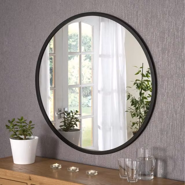 Yearn Modern Round Wall Mirror in Black, W: 102 cm, H: 102 cm