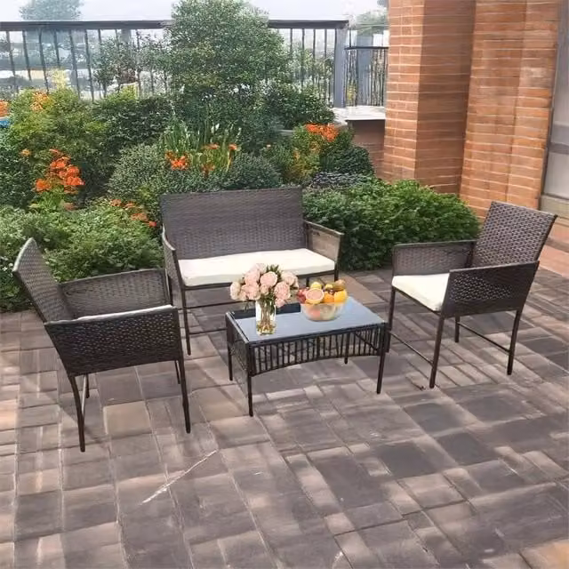 Nordara 4 Piece Multicolour Rattan Garden Furniture Set with Sofa, Chairs and Coffee Table – 1