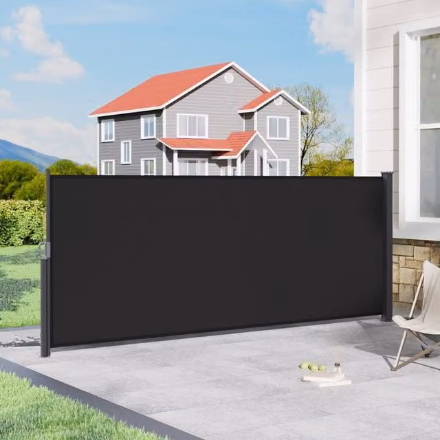 Breeins Manual Pull Outdoor Retractable Privacy Side Awning, Grey/Black, W: 4 m, H: 1.6 m