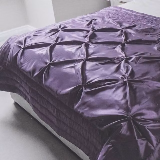 Voltico Quilted Buttoned Bedspread in Petrol, Purple and Silver, W/D/H: 140 x 200 cm
