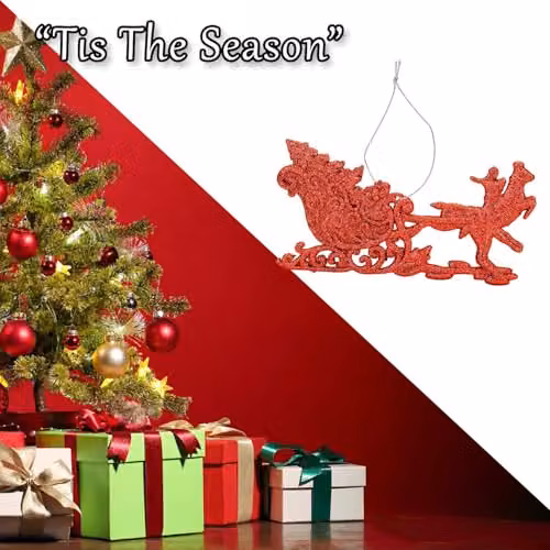 VFM e-Store Red Hanging Reindeer and Sleigh Christmas Tree Ornament, W/D/H: 15.5 x 14.5 x 0.3 cm – 5