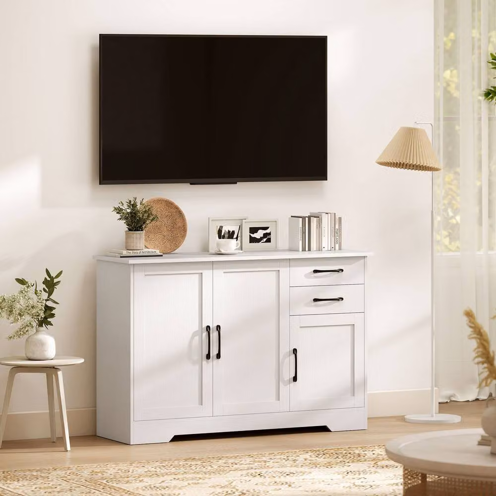 STILVORA Modern White Sideboard with 2 Drawers and 3 Doors – 4