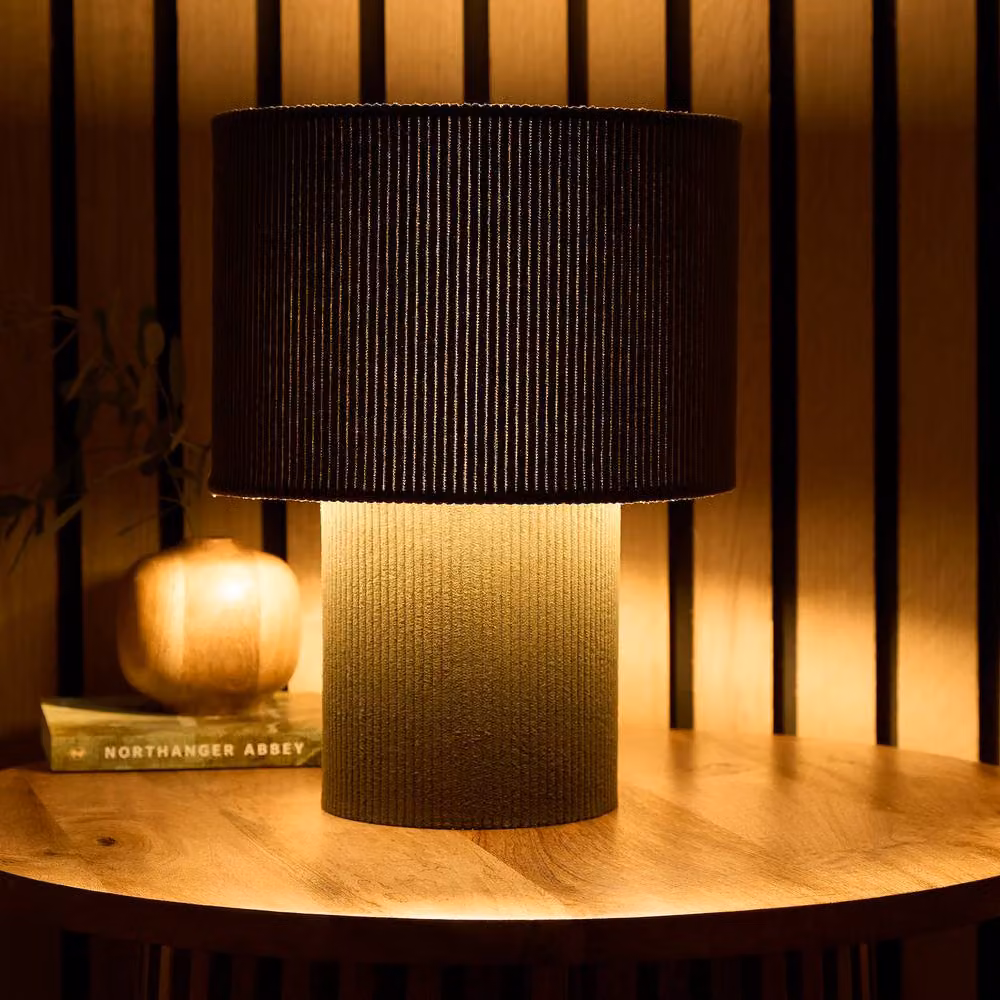 K LIVING Tokyo Green Velvet Stripe Table Lamp in Dark Green, H 30 cm x W 23 cm x D 23 cm – 2