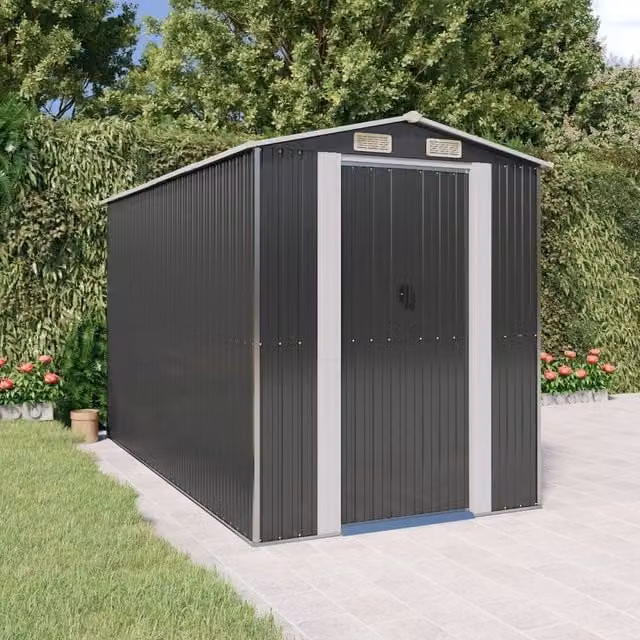 Berkfield Home Anthracite Garden Shed in Galvanised Steel, Dark Grey, W/D/H: 192 x 357 x 223 cm