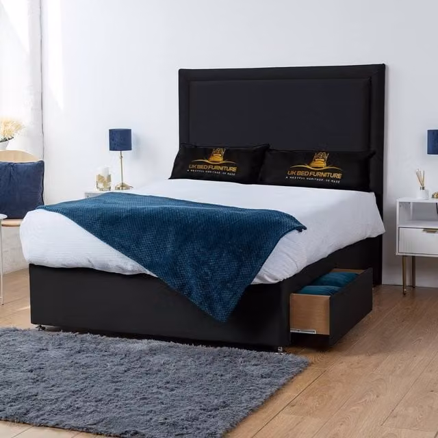 UK Bed Furniture Ascot Divan Bed with 4 Drawers and 26 Inch Headboard in Black, Small Double, W/D/H: 120 x 200 cm – 1