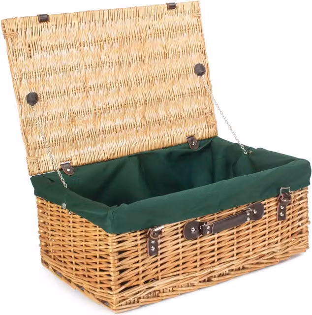 Red Hamper Wicker Picnic Basket with Green Cotton Lining – 1