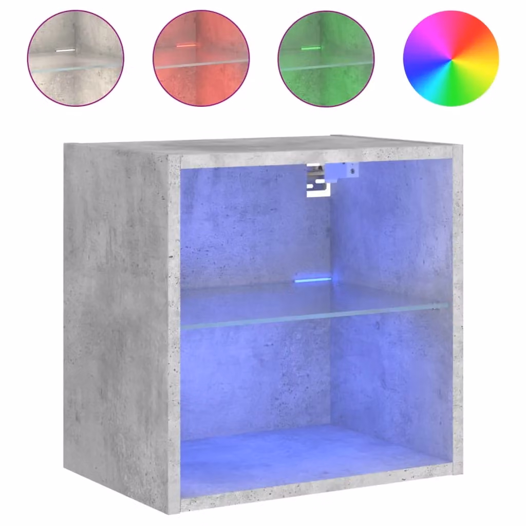 Berkfield Home Wall-mounted Bedside Cabinet with Integrated LED Lights in Concrete Grey – 2