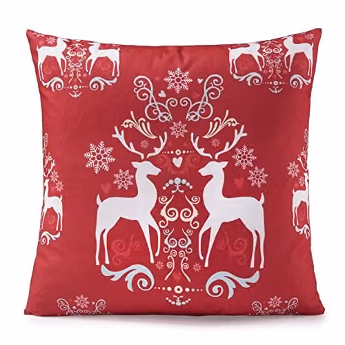 Luxury Living Christmas Reindeer Decorative Velvet Cushion, Red and Multicolour, W/D/H: 45 x 45 x 4.3 cm – 1