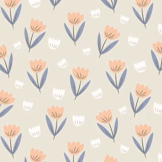 Hibou Design Fleur Botanical Floral Wallpaper in Peach and Blue Multicolour