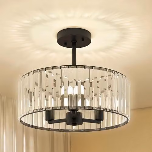 HOMCOM Modern Crystal Semi Flush Mount Ceiling Light in Black and Transparent