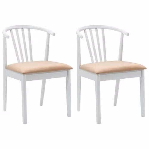 vidaXL Set of 2 Dining Chairs in White and Brown Solid Rubberwood with Armrests