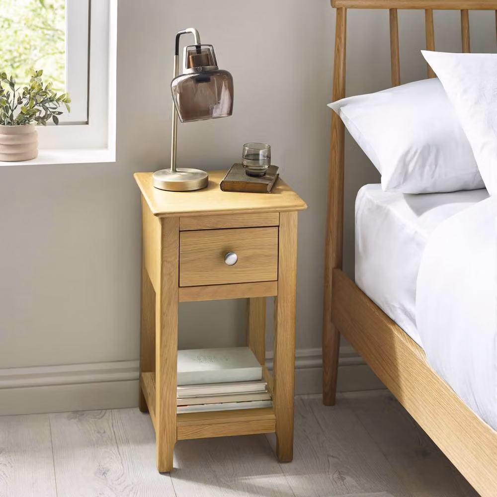 Cheshire Premium Langford Oak Compact 1 Drawer Bedside Table with Shelf in Brown – 3