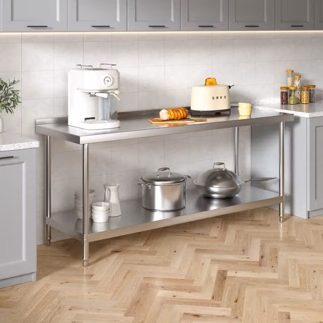 Darphe Commercial Stainless Steel Kitchen Work Table with Rear Upstand, Silver, Width: 180 cm
