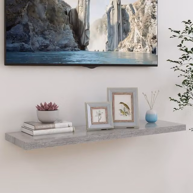 Berkfield Home Floating Wall Shelf in Concrete Grey, W/D/H: 90 x 23.5 x 3.8 cm