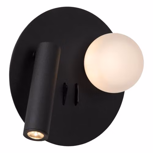Lucide Matiz Black LED Wall and Bedside Lamp with USB Charging Point, 3000K Warm White, Diameter: 16.5 cm – 3