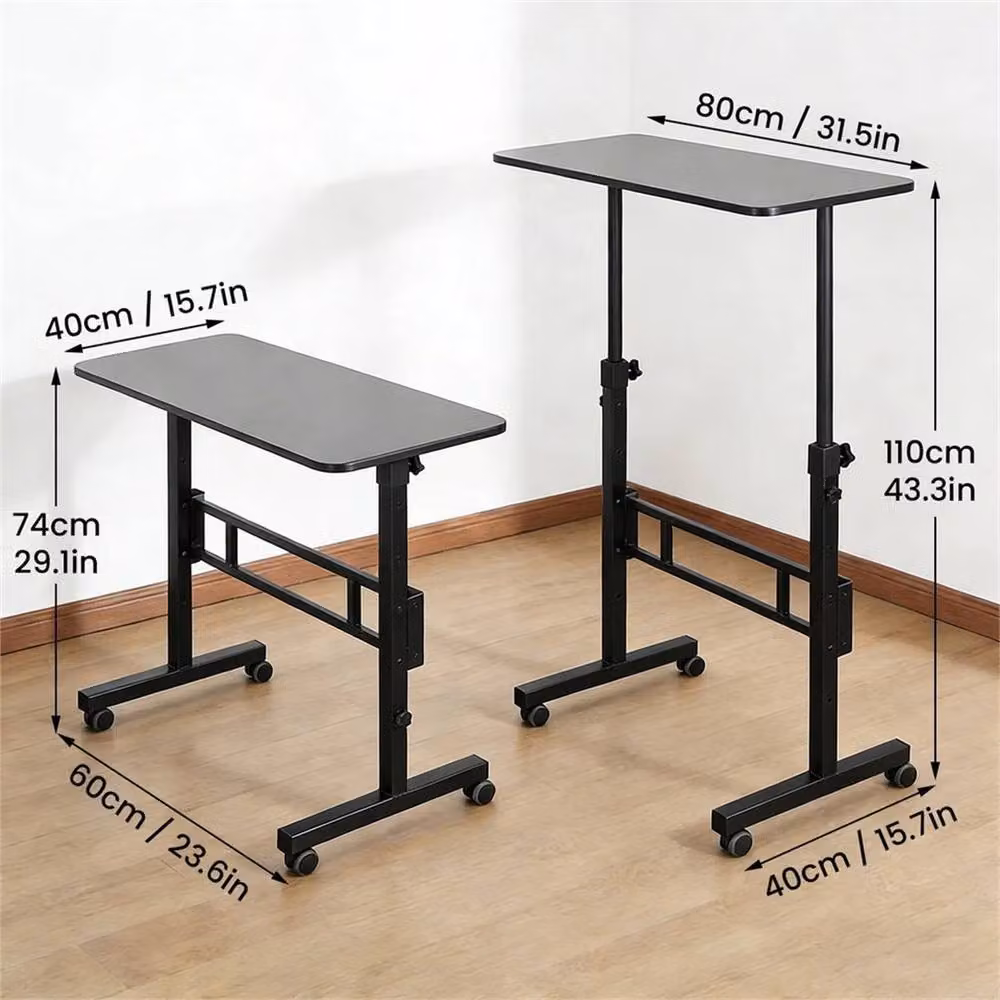 SPETLEK Height Adjustable Mobile Standing Desk with Castors, Black, W: 80 cm, D: 40 cm – 3
