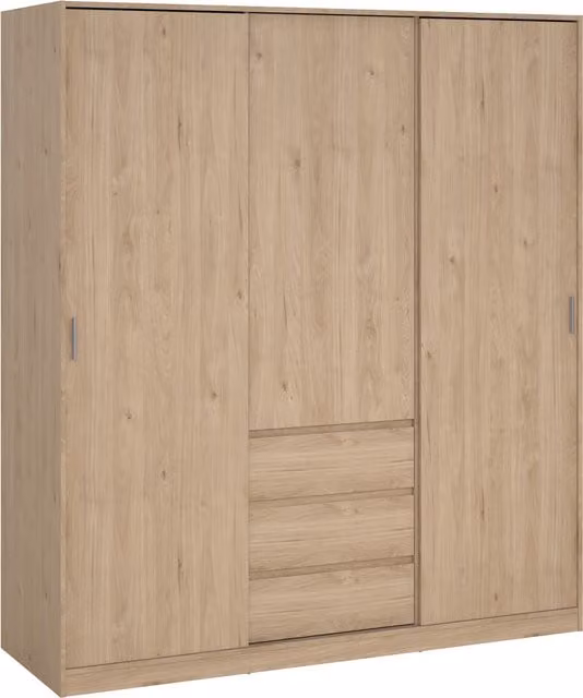 Naia Wardrobe with 2 Sliding Doors and 3 Internal Drawers in Jackson Hickory Oak Brown