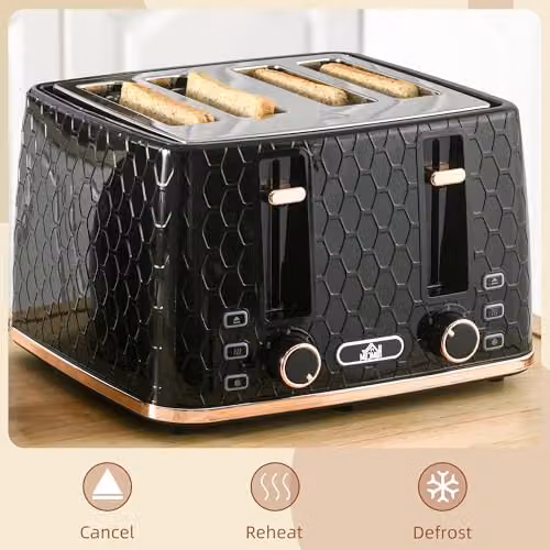 HOMCOM 4 Slice Toaster with 7 Browning Levels and Auto Shut-off, Black – 3