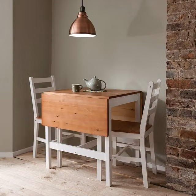 Noa and Nani Annika Drop Leaf Extendable Dining Table in White and Pine