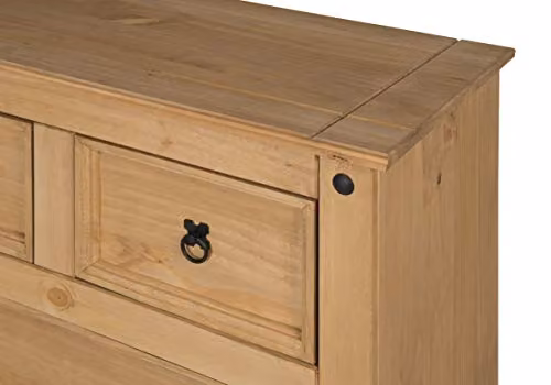 Mercers Furniture Corona Compact 2+2 Chest of Drawers in Brown Solid Pine Wood, H 90 cm x W 82 cm x D 40 cm – 2