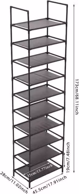 PAWNORA Tall 10-Shelf Shoe Rack for Boots and Storage in Black, W/D/H: 45.5 x 28 x 173 cm