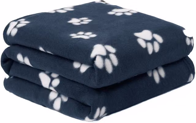 OHS Navy Blue Paw Print Microfibre Polar Fleece Throw