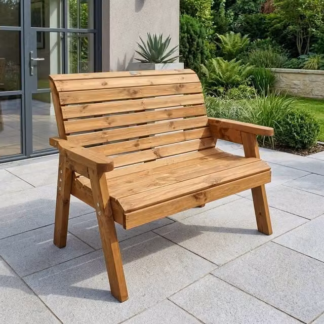 Garden Greatness Classic Wooden Two Seater Garden Bench in Brown