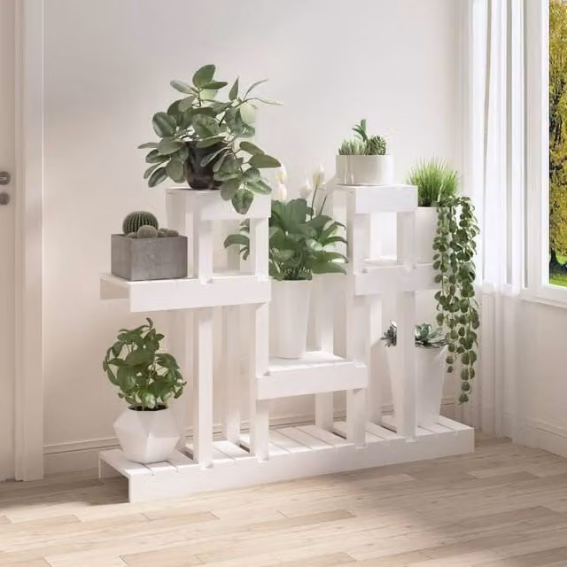Berkfield Home White Solid Wood Pine Plant Stand, W: 104.5 cm, D: 25 cm, H: 77.5 cm